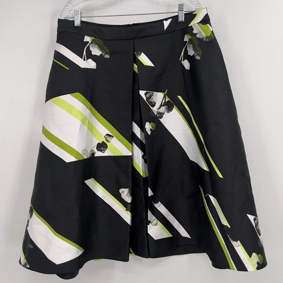 Lane Bryant Plus A-Line Pleated Midi Skirt Black White Green Abstract Floral 18 - Picture 1 of 9